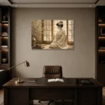 Peaceful Morning Ivory Shoji Japanese Geisha Art Canvas Print displayed in a contemporary gallery-inspired room