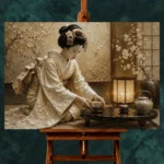 Ceremonial Ivory Tea Ceremony Japanese Geisha Art Canvas Print - Image 2
