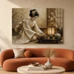 Ceremonial Ivory Tea Ceremony Japanese Geisha Art Canvas Print - Image 3