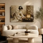 Ceremonial Ivory Tea Ceremony Japanese Geisha Art Canvas Print - Image 7