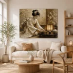 Ceremonial Ivory Tea Ceremony Japanese Geisha Art Canvas Print - Image 8
