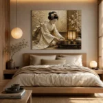 Ceremonial Ivory Tea Ceremony Japanese Geisha Art Canvas Print - Image 9