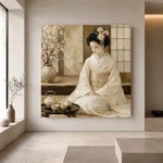 Luminous Ivory Tea Set Japanese Geisha Art Canvas Print - Image 4