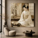 Luminous Ivory Tea Set Japanese Geisha Art Canvas Print - Image 5