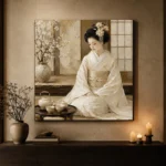 Luminous Ivory Tea Set Japanese Geisha Art Canvas Print - Image 6