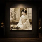 Luminous Ivory Tea Set Japanese Geisha Art Canvas Print - Image 7