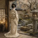 Tranquil Ivory Tea House Japanese Geisha Art Canvas Print