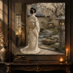 Tranquil Ivory Tea House Japanese Geisha Art Canvas Print - Image 2