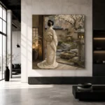 Tranquil Ivory Tea House Japanese Geisha Art Canvas Print - Image 3