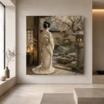 Tranquil Ivory Tea House Japanese Geisha Art Canvas Print - Image 4