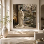 Tranquil Ivory Tea House Japanese Geisha Art Canvas Print - Image 8