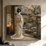 Tranquil Ivory Tea House Japanese Geisha Art Canvas Print - Image 9