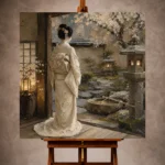 Tranquil Ivory Tea House Japanese Geisha Art Canvas Print - Image 10