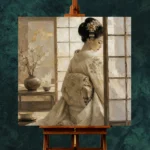 Dreamy Ivory Shoji Japanese Geisha Art Canvas Print - Image 11