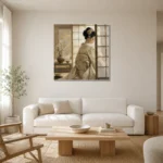 Dreamy Ivory Shoji Japanese Geisha Art Canvas Print styled in a refined neutral interior