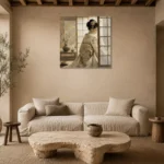 Dreamy Ivory Shoji Japanese Geisha Art Canvas Print presented in a sophisticated home setting