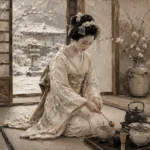 Winter Calm Ivory Tea Ceremony Japanese Geisha Art Canvas Print