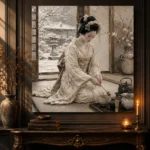 Winter Calm Ivory Tea Ceremony Japanese Geisha Art Canvas Print - Image 2