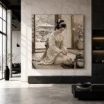 Winter Calm Ivory Tea Ceremony Japanese Geisha Art Canvas Print - Image 3