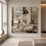 Winter Calm Ivory Tea Ceremony Japanese Geisha Art Canvas Print - Image 4
