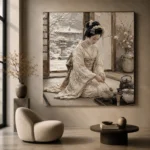 Winter Calm Ivory Tea Ceremony Japanese Geisha Art Canvas Print - Image 5