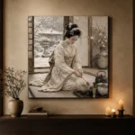 Winter Calm Ivory Tea Ceremony Japanese Geisha Art Canvas Print - Image 6