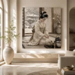 Winter Calm Ivory Tea Ceremony Japanese Geisha Art Canvas Print - Image 8