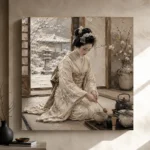 Winter Calm Ivory Tea Ceremony Japanese Geisha Art Canvas Print - Image 9