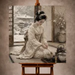 Winter Calm Ivory Tea Ceremony Japanese Geisha Art Canvas Print - Image 10