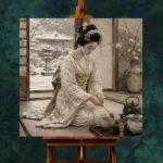 Winter Calm Ivory Tea Ceremony Japanese Geisha Art Canvas Print - Image 11