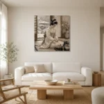 Winter Calm Ivory Tea Ceremony Japanese Geisha Art Canvas Print styled in a refined neutral interior