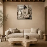 Winter Calm Ivory Tea Ceremony Japanese Geisha Art Canvas Print presented in a sophisticated home setting