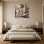 Winter Calm Ivory Tea Ceremony Japanese Geisha Art Canvas Print showcased in an elegant minimalist interior