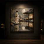 Moonlit Ivory Pond Japanese Geisha Art Canvas Print - Image 7