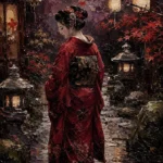 Crimson & Plum Japanese Geisha Art Canvas Print