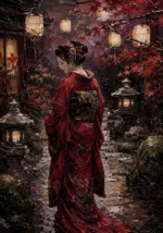 Crimson & Plum Japanese Geisha Art Canvas Print