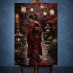 Crimson & Plum Japanese Geisha Art Canvas Print - Image 2
