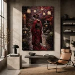 Crimson & Plum Japanese Geisha Art Canvas Print - Image 3