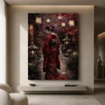 Crimson & Plum Japanese Geisha Art Canvas Print - Image 4