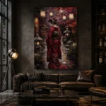 Crimson & Plum Japanese Geisha Art Canvas Print - Image 5
