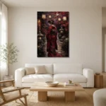 Crimson & Plum Japanese Geisha Art Canvas Print styled in a refined neutral interior