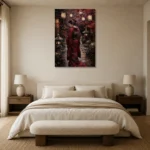 Crimson & Plum Japanese Geisha Art Canvas Print showcased in an elegant minimalist interior
