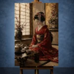 Crimson & Gold Tea House Japanese Geisha Art Canvas Print - Image 2