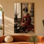 Crimson & Gold Tea House Japanese Geisha Art Canvas Print - Image 6