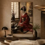 Crimson & Gold Tea House Japanese Geisha Art Canvas Print - Image 7