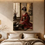 Crimson & Gold Tea House Japanese Geisha Art Canvas Print - Image 8