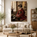 Crimson & Gold Tea House Japanese Geisha Art Canvas Print - Image 10