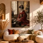 Crimson & Gold Tea House Japanese Geisha Art Canvas Print - Image 11