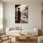 Crimson & Stone Zen Garden Japanese Geisha Art Canvas Print styled in a refined neutral interior
