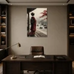 Crimson & Stone Zen Garden Japanese Geisha Art Canvas Print displayed in a contemporary gallery-inspired room